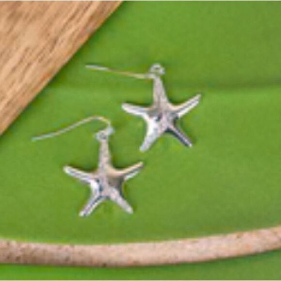Silver Starfish Crystal Drop Earrings - Picture 2 of 5
